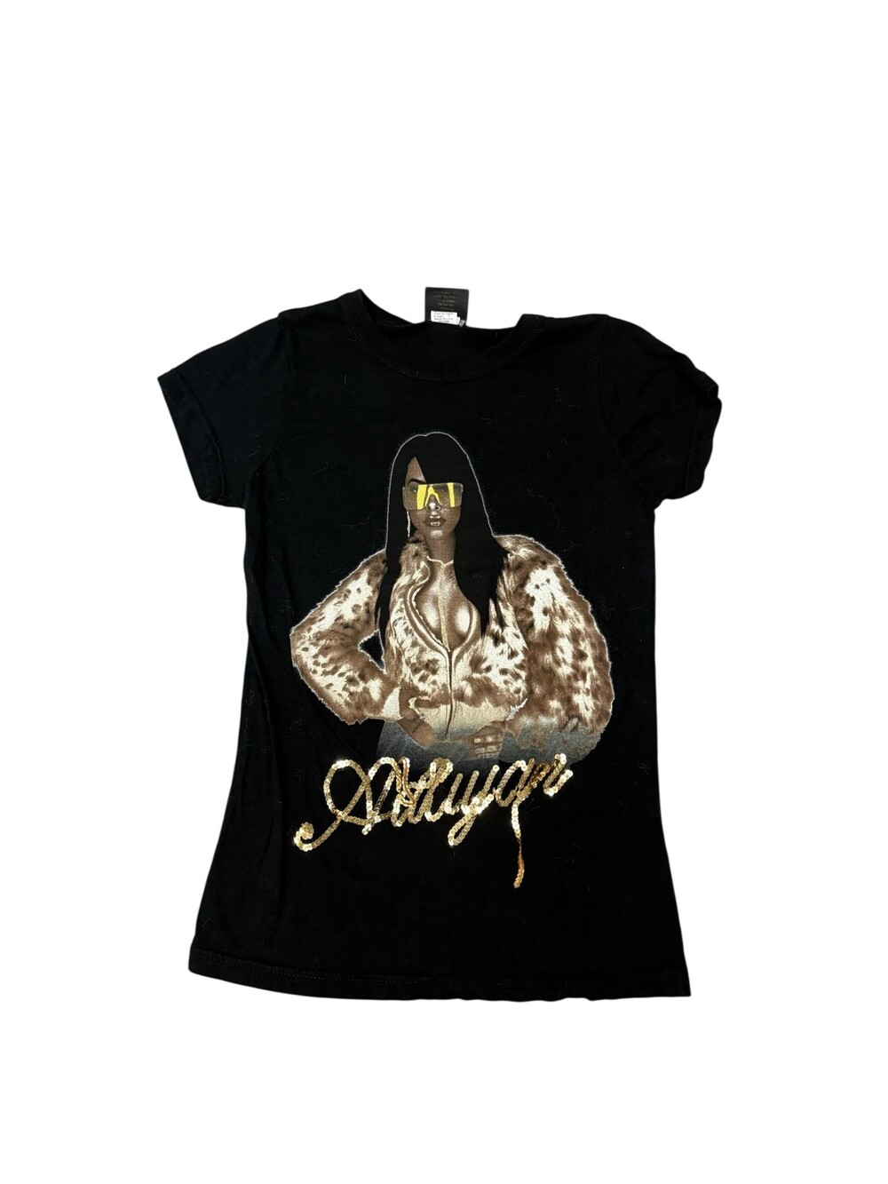 Vintage 90s Changes Shirt Womens Small Black Aaliyah Sequin Graphic baby Tee